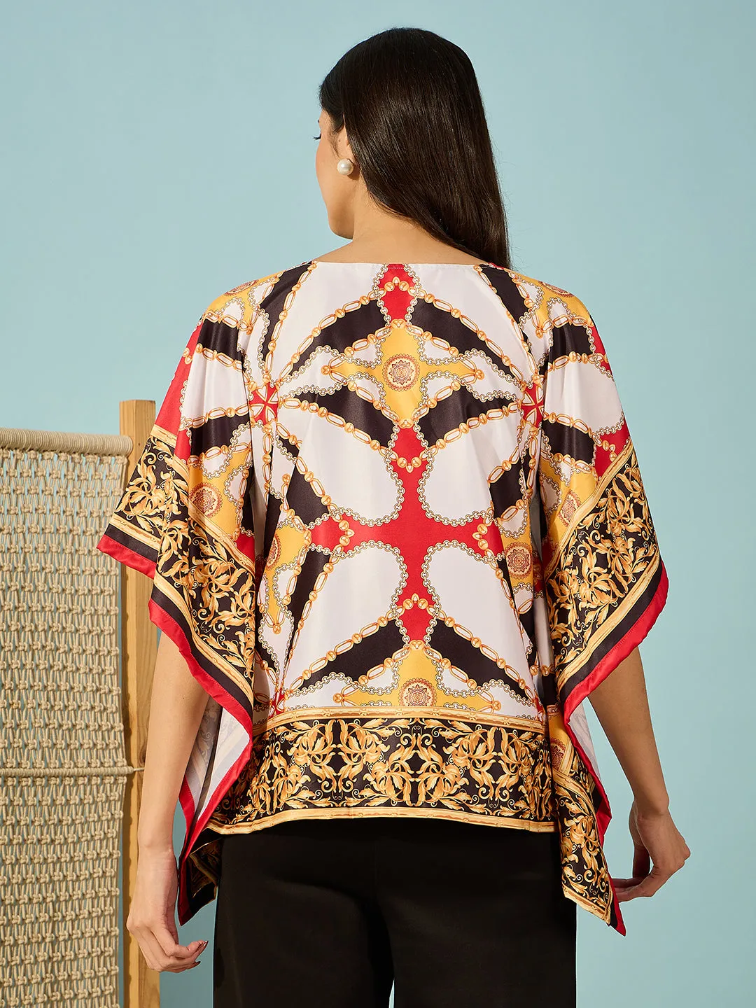 Women's Black Satin Abstract Kaftan - The Kaftan Company