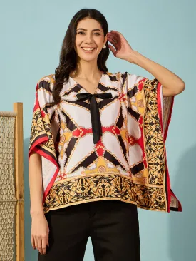 Women's Black Satin Abstract Kaftan - The Kaftan Company