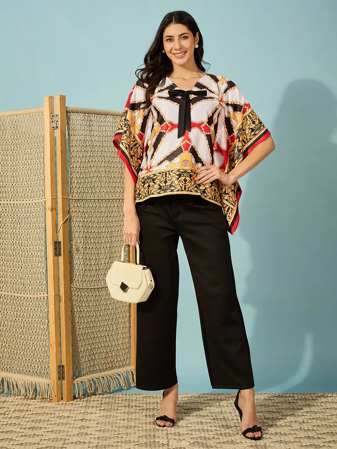 Women's Black Satin Abstract Kaftan - The Kaftan Company
